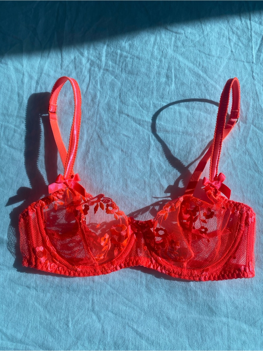 Agent Provocateur Neon Orange Floral Lace Underwire Bra 32C - Women Intimates